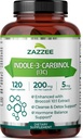 Zazzee High Absorption Indole-3-Carbinol (I3C), 200 mg par gélule, 120 capsules véganes, 4 mois d'approvisionnement, 5 mg BioPerine pour l'absorption améliorée, 100% végétarien, tout naturel et non-OGM