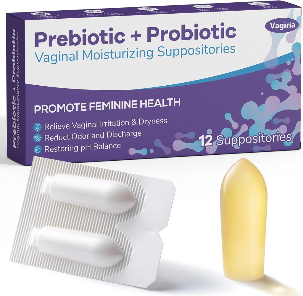 Suppositoires probiotiques vaginaux, infusés d'acide hyaluronique, d'arbre à thé et de vitamine C et E, formule de soutien de l'équilibre du pH combat la sécheresse, l'odeur et le malaise, rétablit la santé féminine(12 comtes)