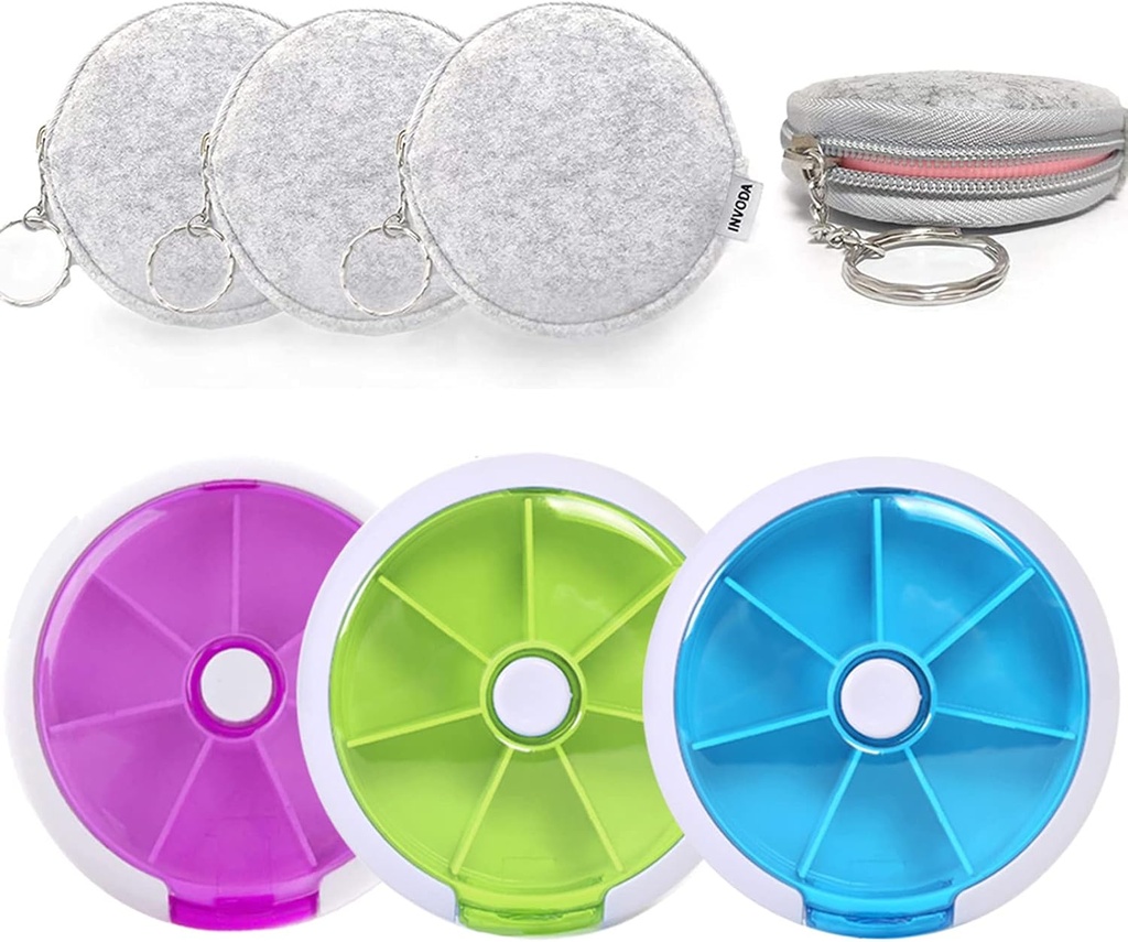 3PCS Pill Organizer Travel Pill case for Purse Portable Medicine case Small Weeks Pill Box for Vitamines/Pish Oil/Pills/Supplements (3PCS+3Bag)