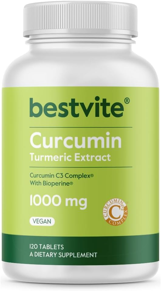 Curcumine 1000mg (Turcuma)(120 comprimés) Fabriqué avec le complexe Curcumin C3 & Bioperine - Standardisé à 95% Curcuminoides - Vegan