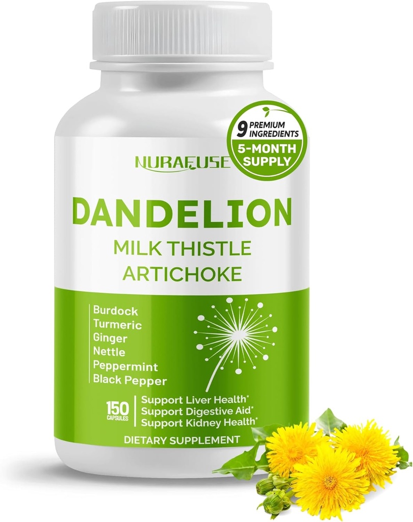 Dandelion Milk Thistle Artichoke Burdock Turmeric - Support Liver Health, Support Digestive Aid - Made and Tested in The USA