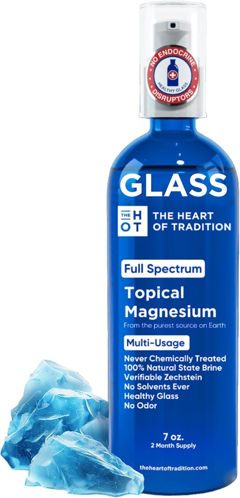 Bouteille de verre de spray à l'huile de magnésium topique de Zechstein et Trace Mineral 7 floz - Huile de spray de magnésium pur transdermique pour les pieds, la relaxation musculaire, les crampes des jambes, le sommeil et la santé générale