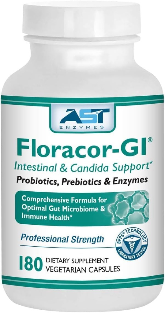 Floracor-GI Candida Cleanse, Probiotique et Enzymatique Formule 180 Capsules