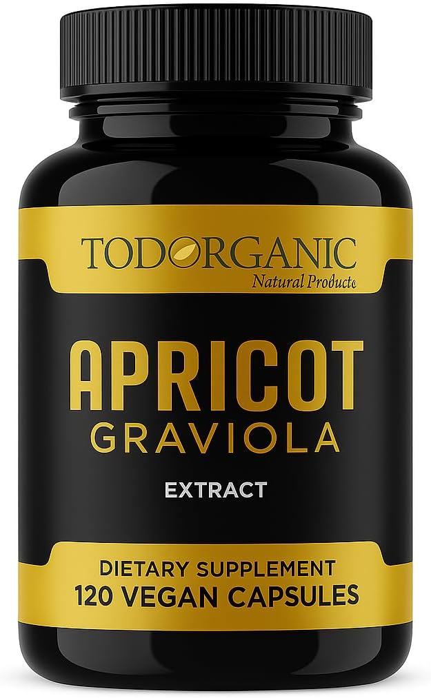 Abricot Todorganique & Sourop Graviola Extract 1000mg – 120 Capsules Vegan – Immune naturelle et soutien de la peau – Non-OGM, sans gluten, supplément d'extrait de fruits 10:1