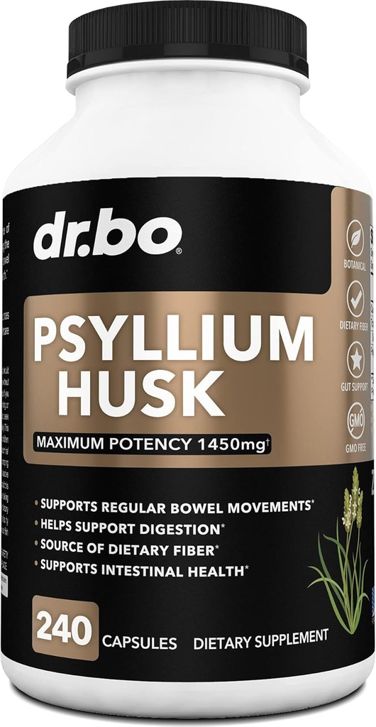 Psyllium Husk Capsule Fiber Supplement - Capsules de poudre naturelles pour le soulagement de la constipation pour les adultes - Pilules de fibres solubles nutritionnelles et soutien de la régularité quotidienne - Suppléments de digestion de graines en vrac