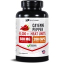 HealthFare Cayenne Capsules de poivre 600mg , 200 pilules véganes , 45,000 unités de chaleur (HU) , Circulation cardiovasculaire et support digestif , Extrait d'herbe à haute puissance , Non-OGM , sans gluten , Fabriqué aux États-Unis