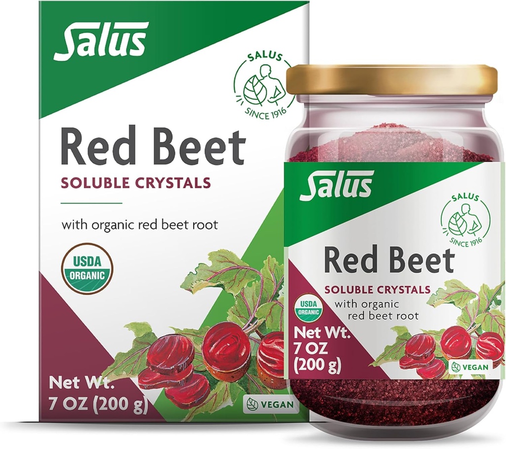 Salus Red Beet Crystals - Mélange de poudre de racine de betterave biologique nutritive - Supplément de poudre super-alimentaire avec vitamine C, folate, magnésium et potassium - 7 oz