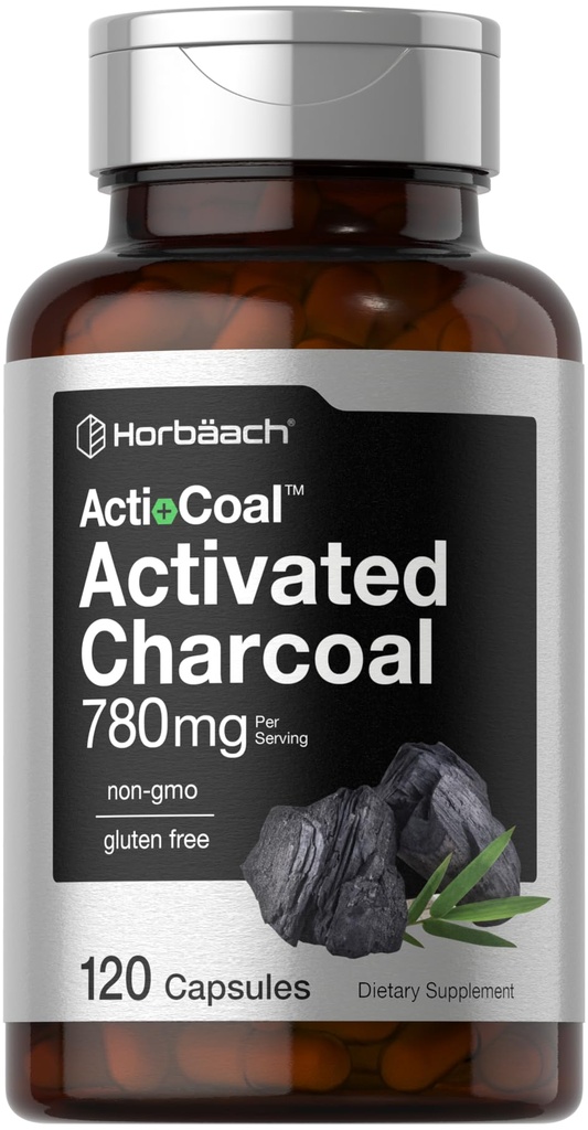 Horbäach Pilules de Charbon 780mg. 120 Capsules.