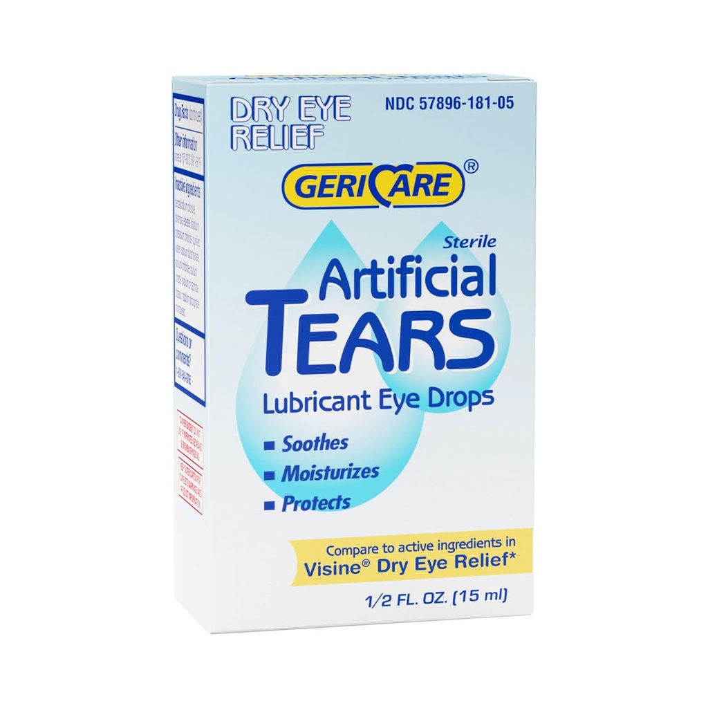 GeriCare lubrifiant artificiel larmes, gouttes apaisantes d'hydratation des yeux - Formule lubrifiant longue durée des yeux, 0,5 fl oz bouteille (15ml) (paquet de 1)