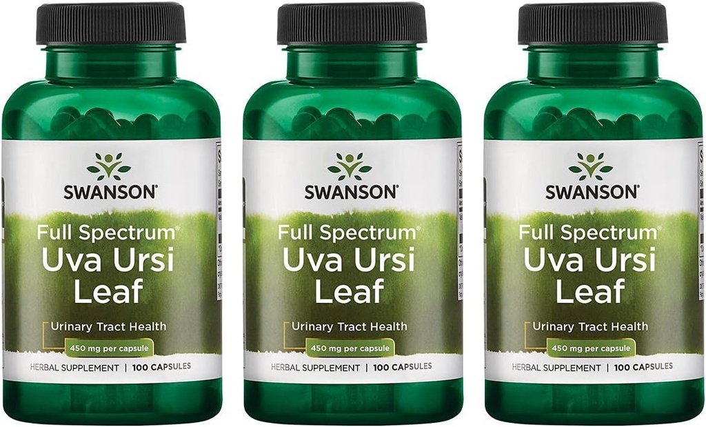Swanson Full-Spectrum Uva Ursi Leaf - Supplément à base de plantes pour soutenir la santé du rein et du trac urinaire - Peut soutenir la fonction et la santé du système cardiovasculaire - (100 capsules, 450mg chacune) 3 Pack