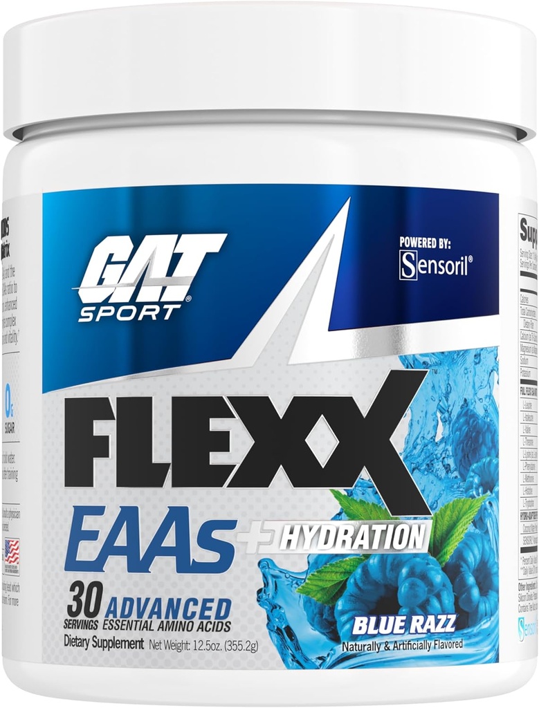 GAT SPORT Flexx EAAs + Hydration, Advanced Essential Amino Acids, 30 Servings (Blue Razz)