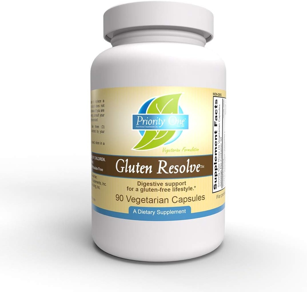 Priorité 1 Vitamines Gluten Resolve 90 Capsules végétariennes - Soutien digestif pour un mode de vie sans gluten.* Tolérase®G est scientifiquement prouvé à Digest proline-Rich Gluten épitopes.*