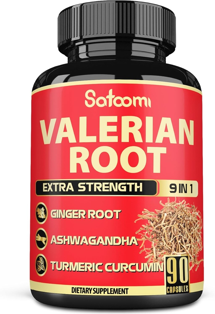 Satoomi Valerian Root Capsules - 9 herbes naturelles - Ashwagandha, Turmeric, Ginger, Ceylan Cinnamon - 90 capsules pour 3 mois d'approvisionnement