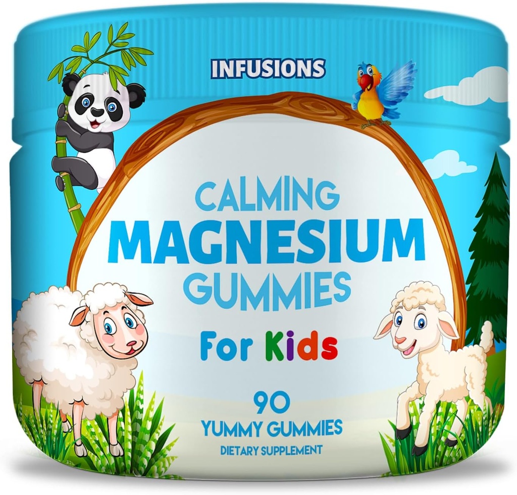 Infusions Calme Magnésium Gommies pour les enfants 90 Comte - Muscle sain Bone Energy Support doux et délicieux Vegan Friendly & Non-OGM