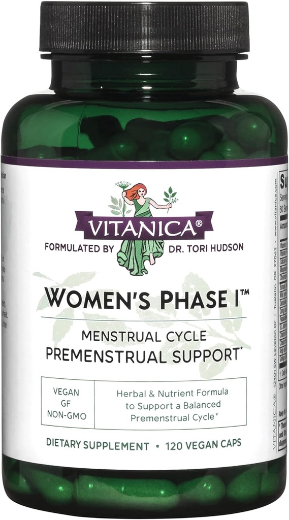 Vitanica Femmes Phase I, Soutien Prémenstruel, Vegan, 120 Capsules