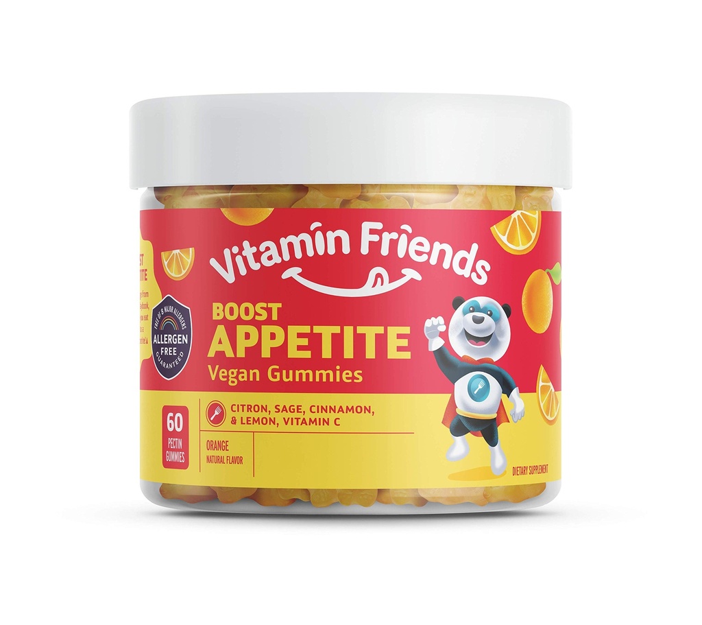 Amis de la vitamine - Gommies stimulantes d'appétit naturel et végétalien pour les enfants- Zéro vitamines allergènes pour enfants - Arôme orange (60 Gommies)