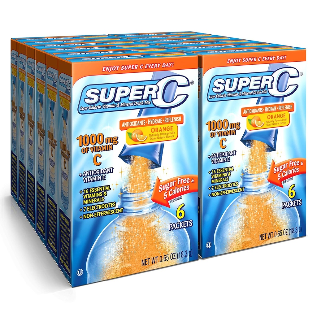 Super C Mélange de vitamines et de boissons minérales, orange, 6 CT simples à emporter, emballage de 12 (72 paquets totaux)