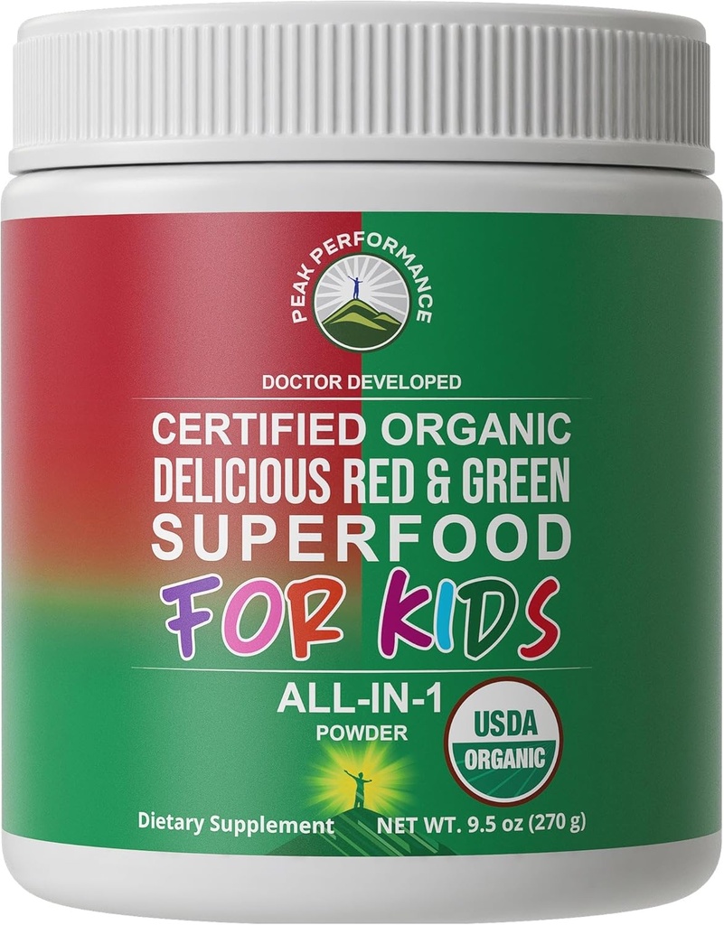 Enfants Greens et Reds Superfood Powder. Meilleur Jus Bio Vegan Super Food avec 25 + Real Fruits et Légumes. Vitamines réelles sans gluten. Supplément vert et rouge pour les enfants