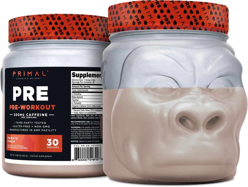 Primal pré-entraînement Primate Punch (30 portions) (arômes tropicaux) - Sans gluten et sans OGM