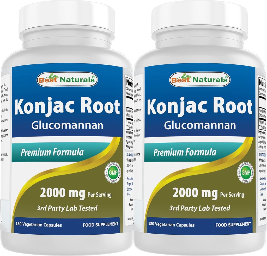 Meilleurs Naturals 2 Pack Konjac Glucomannan Root 2000 mg par portion - 180 Capsules végétariennes