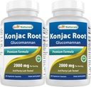 Meilleurs Naturals 2 Pack Konjac Glucomannan Root 2000 mg par portion - 180 Capsules végétariennes