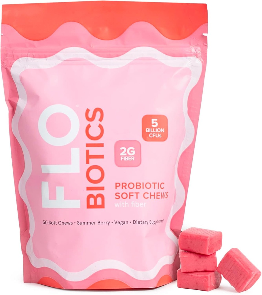 FLO-Biotics Probiotique Soft Chews pour la santé digestive, saine Gut Flora et le soulagement de la constipation occasionnelle – Vegan Digestive Health Gummies Probiotique Gut Supplément Berry Flavor - 30 Compte (paquet de 1)