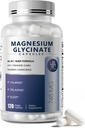Glycinat de magnésium 850mg Capsules avec L-Theanine, Camomille et GABA pour le sommeil, le calme, le muscle, la santé osseuse et le soutien immunitaire, Magnésium pour les femmes et les hommes, Vegan, Haute absorption, 120 Compte