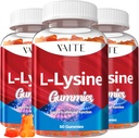 L-Lysine 1000mg Gommies - Supporte la peau, les lèvres, le végétalien, sans gluten, 60 Lysine à croquer pour adultes, Vitamines tissu santé et système immunitaire, supplément de vitamine et suppléments complexes à l'acide amino (3 pack)