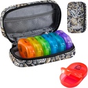Serfeymi Weekly Travel Pill Organizer 2 fois par jour AM PM Upgraded Rainbow Pill Box 7 Day with Portable Zipper Pill Case en cuir PU, Organisateur de médecine pour les pilules, les vitamines, les huiles de poisson - Brown 03