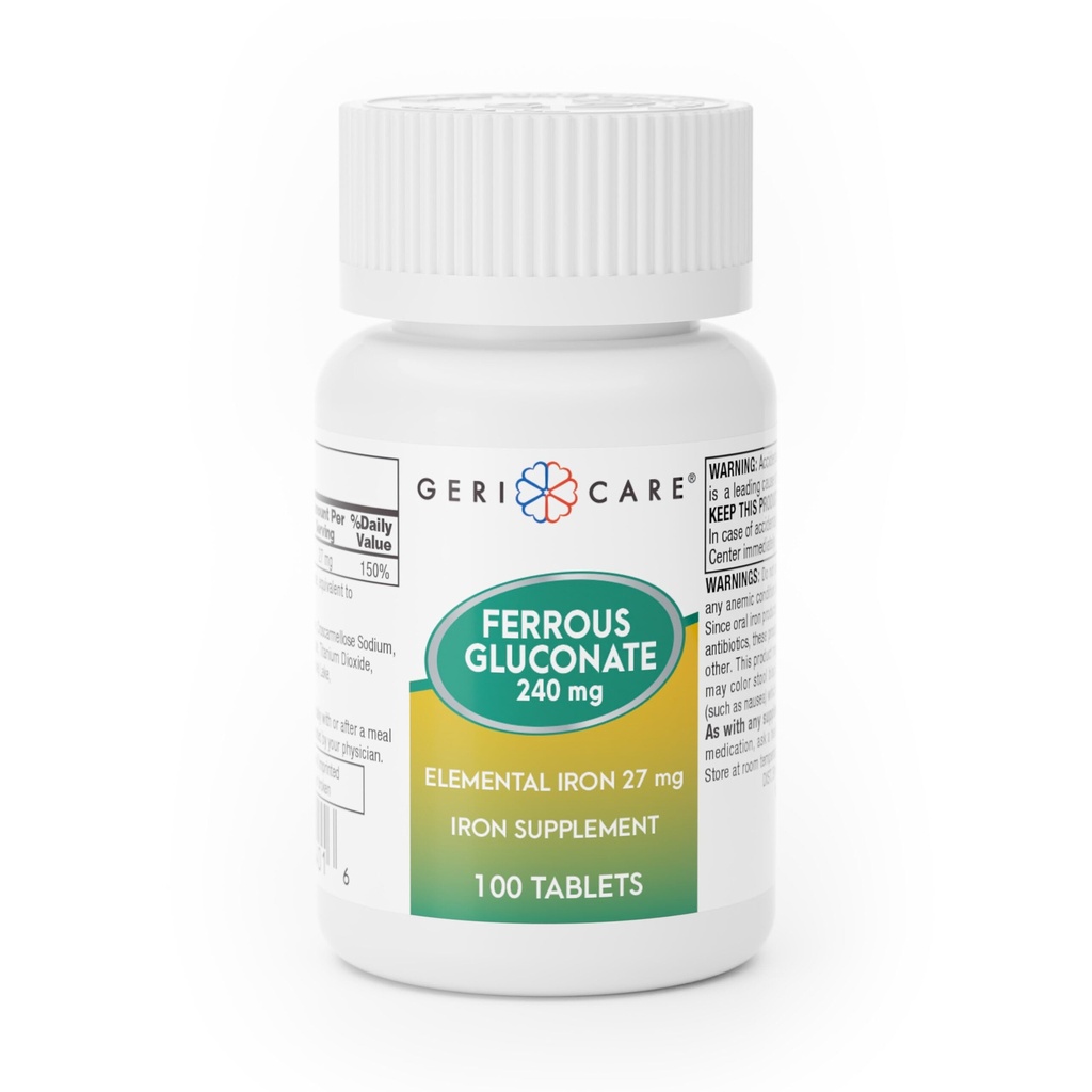 Gericare Fer 27mg Gluconate de fer 240mg, supplément de fer et d'énergie, 100 Compte (paquet de 1)