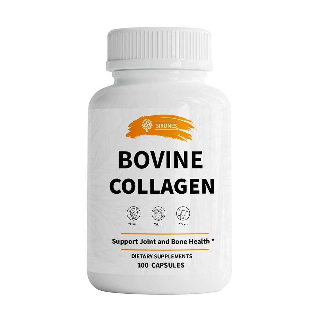 SIRUNES Suppléments de collagène bovin pour les hommes et les femmes I Hydrolysed Grass Fed Collagène Peptides Complément diététique pour le soutien des articulations, des nerfs et des os - non-OGM, anti-âge - 100 capsules