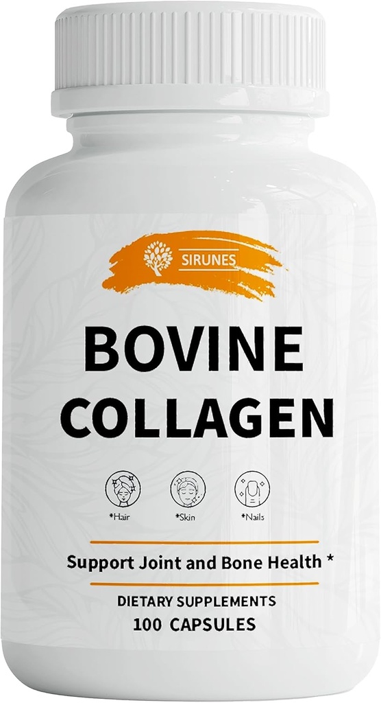 SIRUNES Suppléments de collagène bovin pour les hommes et les femmes I Hydrolysed Grass Fed Collagène Peptides Complément diététique pour le soutien des articulations, des nerfs et des os - non-OGM, anti-âge - 100 capsules