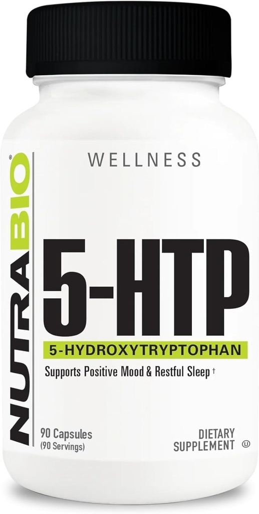NutraBio Supplément 5-HTP, 200mg Capsules- Peut aider à soutenir et à promouvoir un sommeil plus sain et durable, 90 Capsules végétales