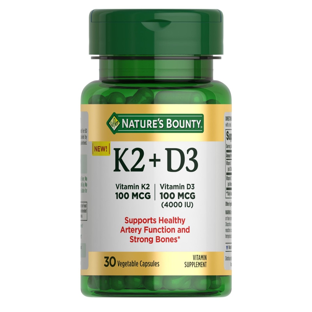 Nature=S Supplément de vitamine D3 K2, 4000 UI Vitamine D3 plus 100 μg de suppléments de vitamine K pour adultes pour le soutien du coeur et des os, 30 jours d'approvisionnement, 30 capsules végétariennes