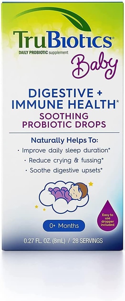 TruBiotics gouttes probiotiques bébé, probiotiques infantiles quotidiens nouveau-né+, aide à soulager les troubles tumultueux occasionnels, soutient le développement du système immunitaire, 0,27 Fl Oz (28 portions)