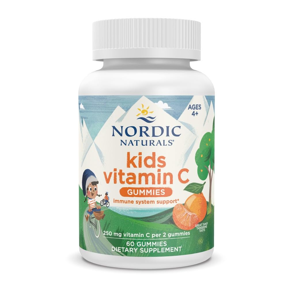 Nordic Naturals Kids Vitamin C Gummies - Tangy Tangerine - 60 Gummies - Vegan Vitamin C Supplement - Children’s Immunity and Antioxidant Support - 250 mg per Serving - 30 Servings
