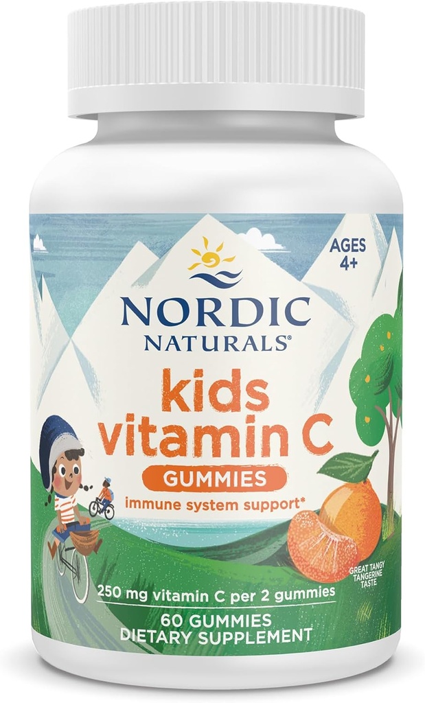 Nordic Naturals Kids Vitamine C Gummies - Tangy Tangerine - 60 Gummies - Supplément Vitamine C végétalien - Soutien immunitaire et antioxydant pour les enfants - 250 mg par portion - 30 portions