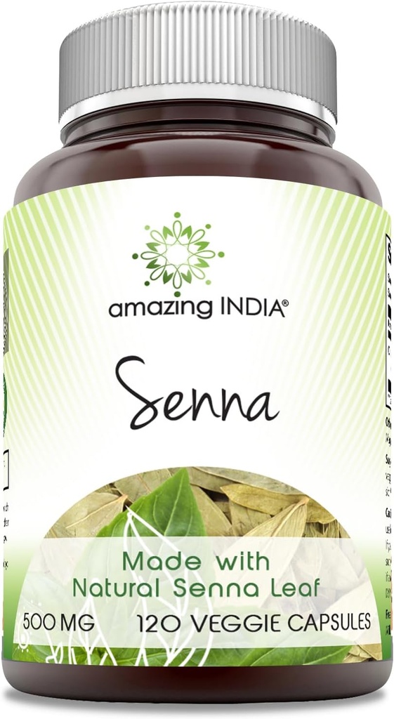 Amazing India Senna (Made with Natural Senna) 500 Mg par service 120 Capsules Veggie Supplément