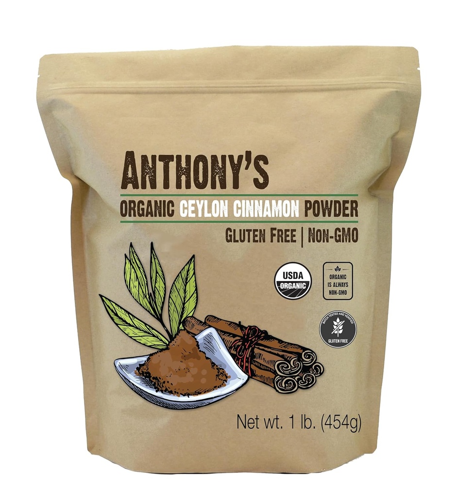 Ceylan biologique d'Anthony en poudre de cannelle, 1 lb, sol, sans gluten, non irradié, non OGM, Keto Friendly