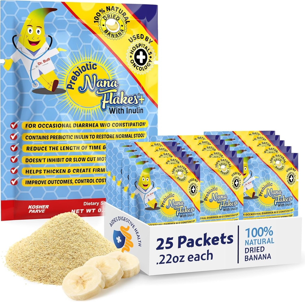 Conceptions nutritionnelles, flocons de nana prébiotiques avec inuline, flocons de bananes 100 % purs, haute teneur en protéines et fibre prébiotique, bien-être digestif, pour adultes et enfants 4+ (25 sachets à portion unique)