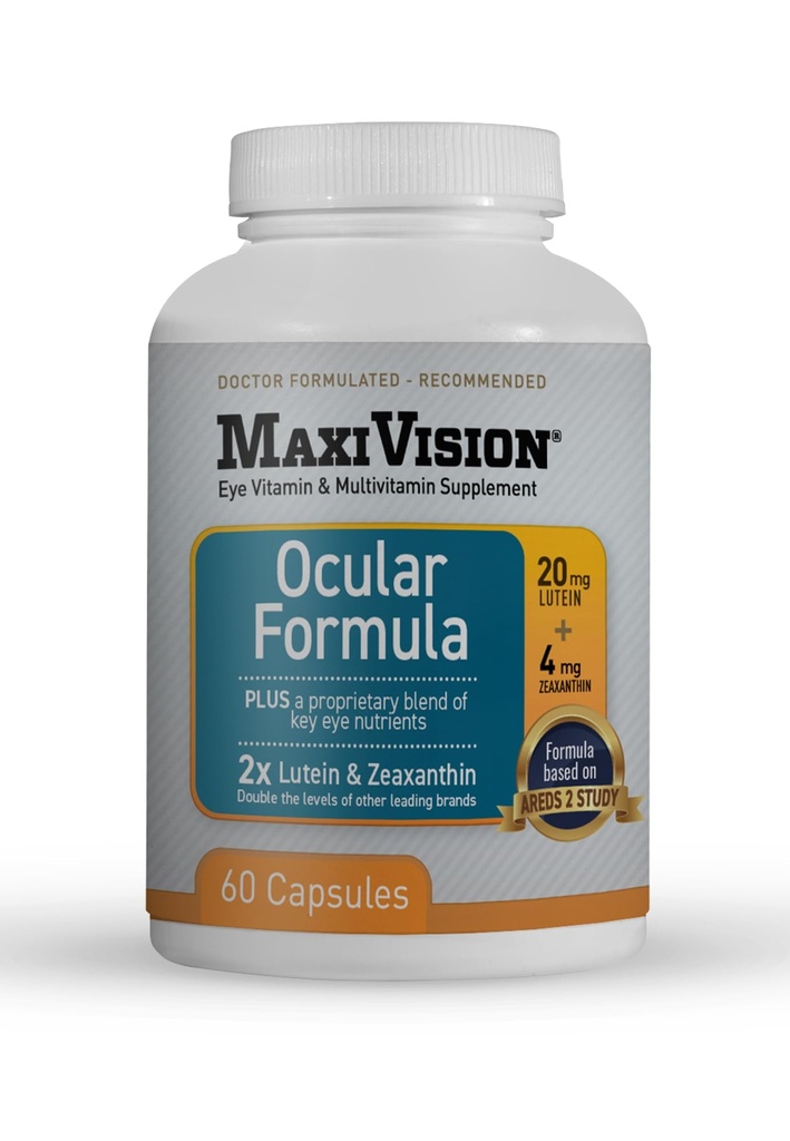 MaxiVision® formule oculaire - AREDS2 - Vitamines oculaires et multivitamines - Lutéine et Zeaxanthin - 1 bouteille (60 capsules)