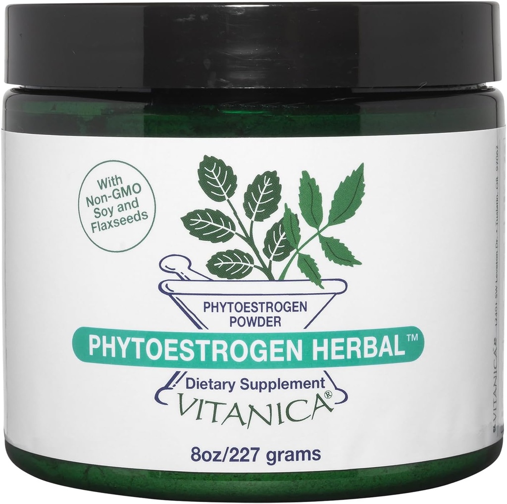 Vitanica Phytoestrogen Herbal Non-GMO PMS, Supplément de soulagement de la ménopause pour les femmes, Hormone Balance, Sweat nocturne & Hot Flash Relief, Soy Isoflavones, Vegan, Poudre 8 Oz (Phytoestrogen Herbal Pro Logo)