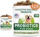 Probiotiques pour chiens Ensemble de chips - Gaz, Diarrhée, Allergie, Constipation, Relief de l'estomac relevé, avec enzymes digestives + Prébiotiques - Supplément de fibre à chips - Améliorer la digestion, l'immunité - 300 Chews doux