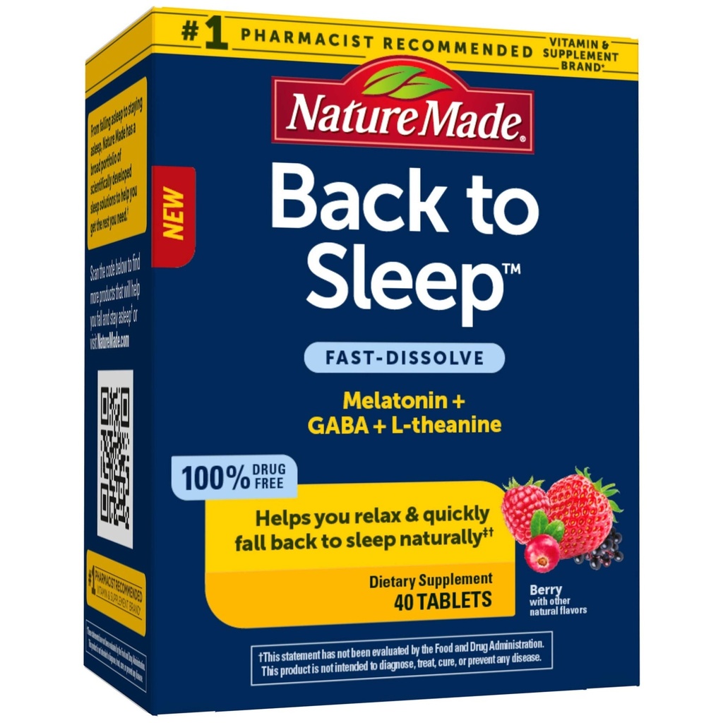 Nature faite de retour au sommeil, Melatonine rapidement dissolue, vous aide à revenir au sommeil naturellement, L-Theanine et GABA pour aider à détendre et à calmer votre esprit, 40 comprimés