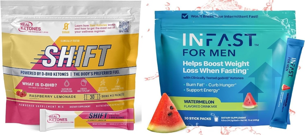 Real Cétones Intermittent Drink Mix Bundle for Weight Loss Support Raspberry Lemon Shift Electrolytes & Intermittent Fasting Electrolytes pour hommes avec des Cétones Exogènes BHB (30 Comptez chacun)