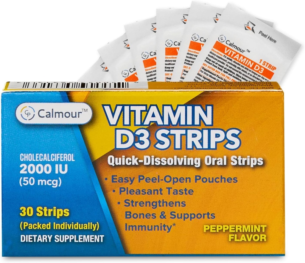 Vitamin D3 Strips 30 Pack| 2000 IU Oral Dissolvable D3 Vitamin Strips | Peppermint Flavor Melts on Your Tongue in 30 Seconds | Boost Immunity & Enhance Mental Focus with Vitamin D3 2000