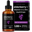NutraChamps Sirop de baies aînées organiques - Extrait de baies aînées de 5000mg avec vitamine C et zinc - gouttes liquides de baies aînées noires - Booster d'immunité sans sucre, végétalien, sans gluten