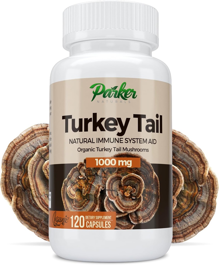 Parker Naturals Turkey Tail Mushroom Capsules - Supplément de champignons biologiques pour le système immunitaire de soutien de la santé - 1000 mg Suppléments de champignons Premium - 120 Capsules