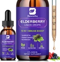 Elderberry Syrup Black Elderberry Drops with Quercetin, Panax Ginseng, Vitamin C and Zinc, Sambucus Elderberry Syrup Liquid, Vegan, Non-GMO & Gluten Free