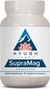 Ayush Herbes SupraMag - Mélange de magnésium, 400mg Supplément complexe de magnésium avec bisglycinate de magnésium chélaté, citrate, ororate pour la santé du sommeil, de l'énergie et du cerveau - 90 Capsules végétariennes (1 comte)